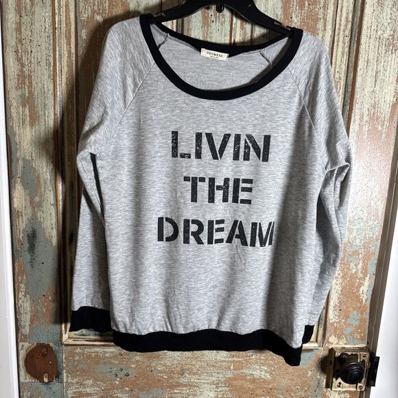 Promesa Brand Women's Lightweight Sweatshirt "Livin The Dream" Gray Color Med - Picture 1 of 5